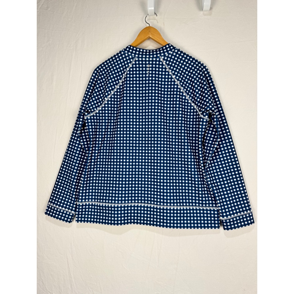 T by Talbots Sunshirt Swim Jacket Blue White Gingham UPF 50+ Large Petite LP - Picture 3 of 7